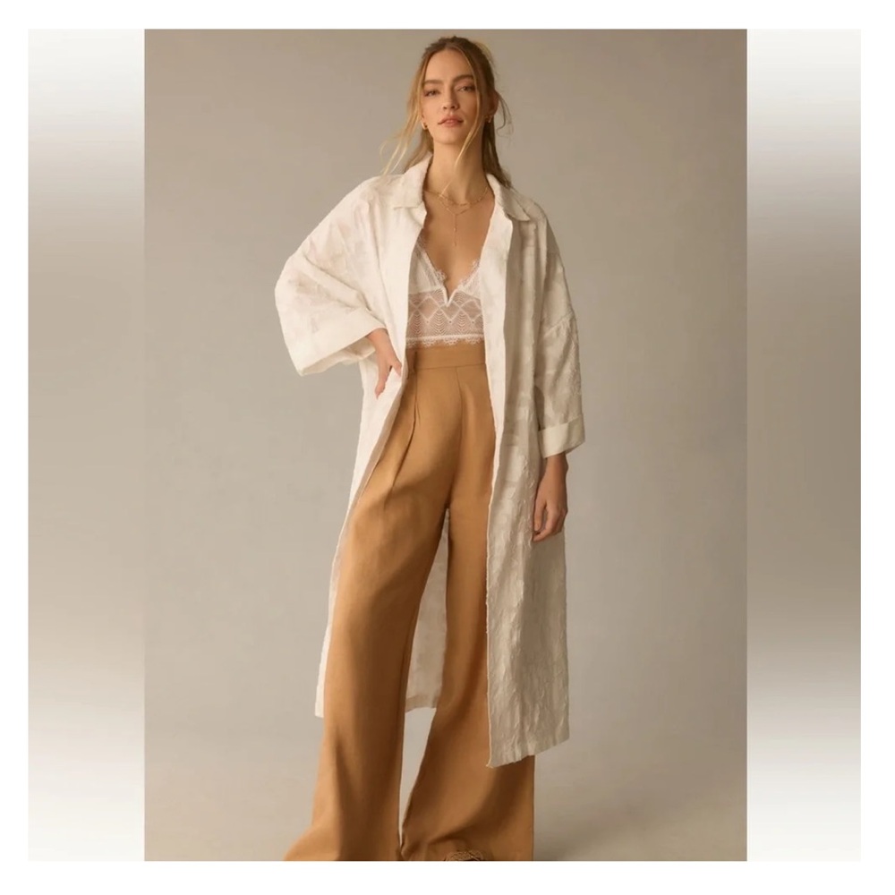 Anthropologie White Floral Lace Duster Robe
